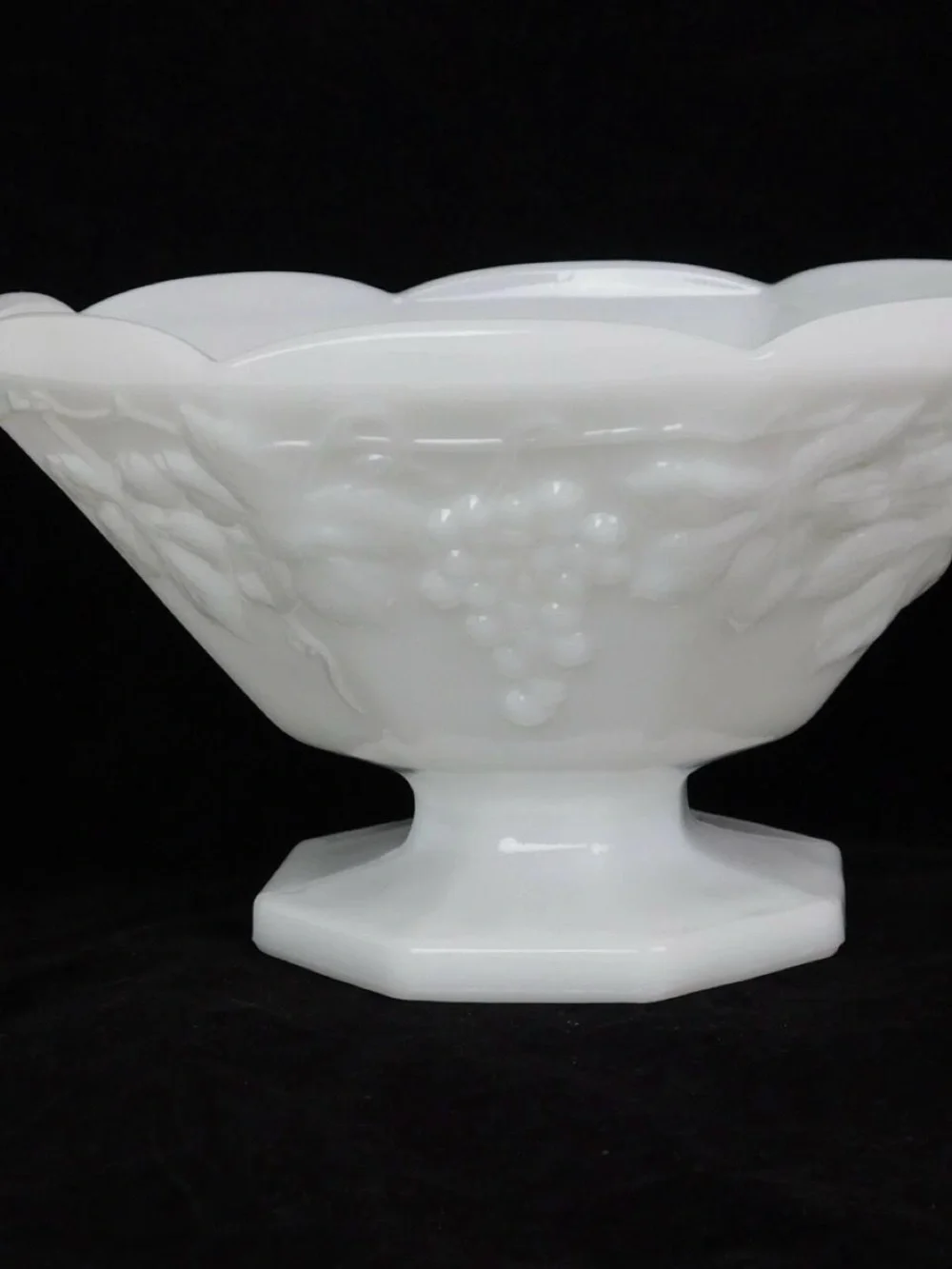 Anchor Hocking White Milk Glass Fruit Motif Pedestal Bowl